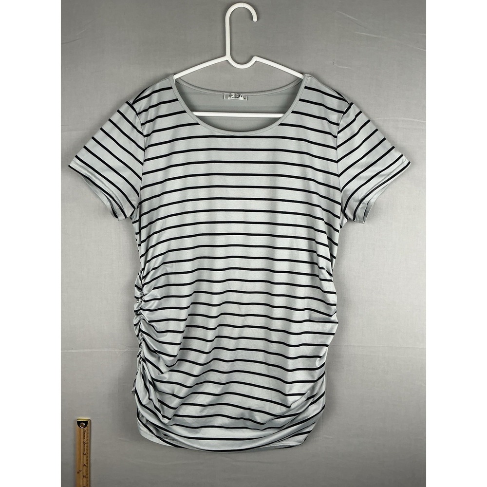 Ekouaer Maternity Top Womens M White Black Striped Ruched Stretch
